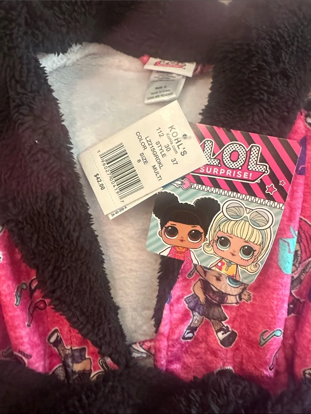 L.O.L. Surprise! Hot Pink Plush Kids Robe with Black Trim